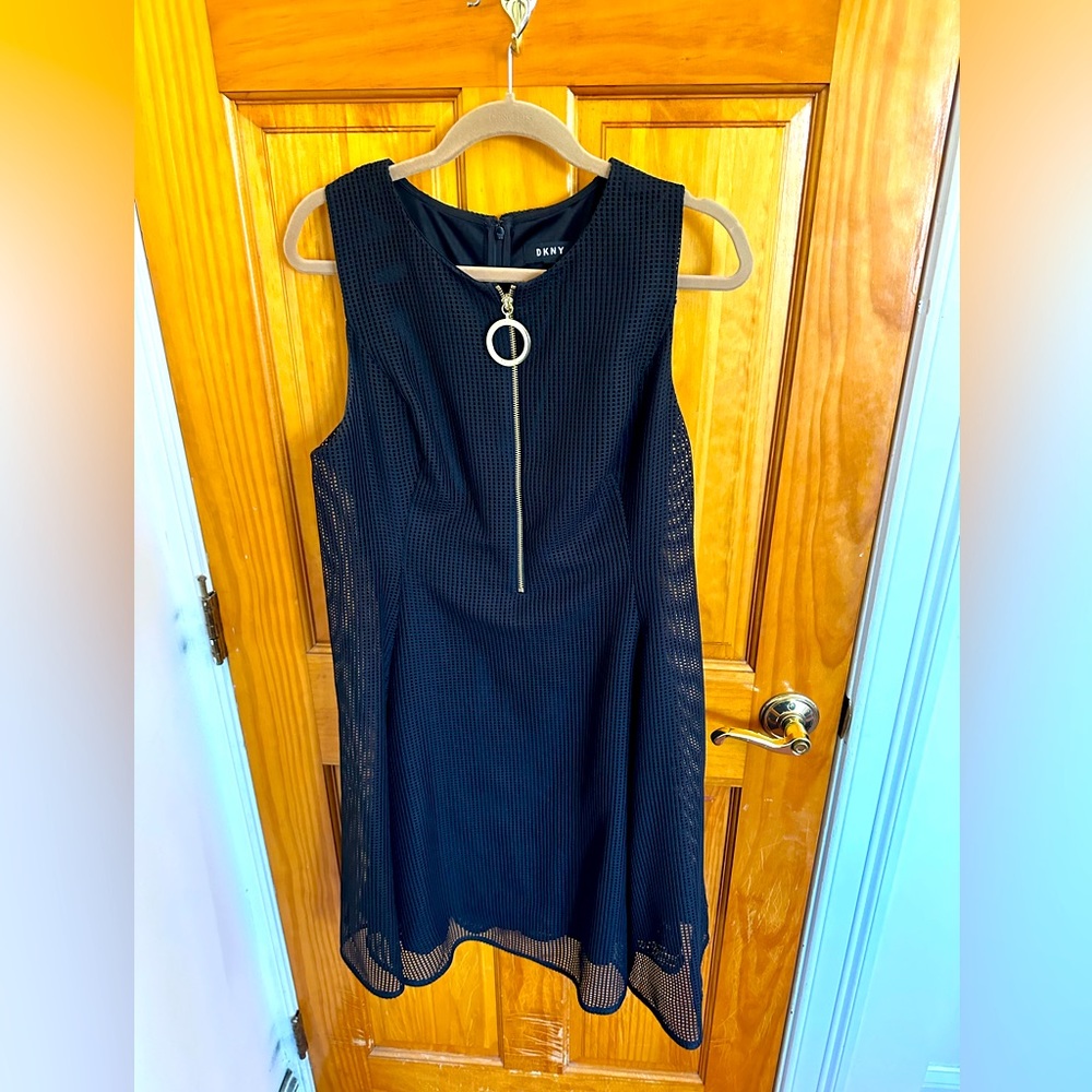 Black dkny dress with gold accents. Size 14.